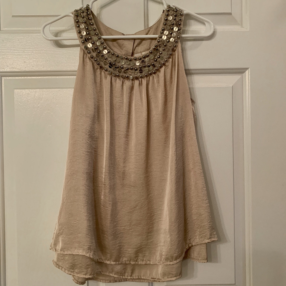 Adiva Embellished Champagne-Colored Sleeveless Top